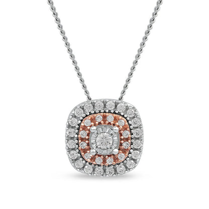0.2 CT. T.W. Natural Diamond Double Cushion Frame Pendant in 10K Two-Tone Gold