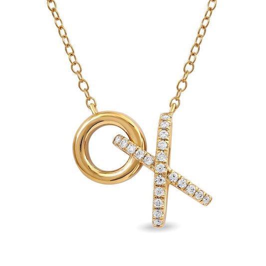 0.17 CT. T.W. Natural Diamond Interlocking XO" Necklace in Sterling Silver with 14K Gold Plate"