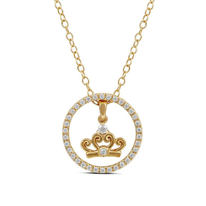 0.2 CT. T.W. Natural Diamond Circle with Crown Pendant in Sterling Silver with 14K Gold Plate