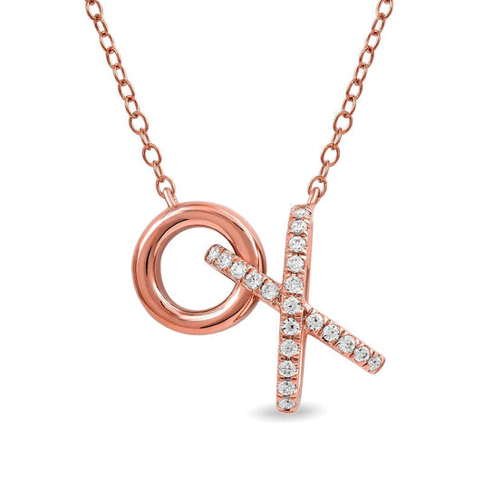 0.17 CT. T.W. Natural Diamond Interlocking XO" Necklace in Sterling Silver with 14K Rose Gold Plate"