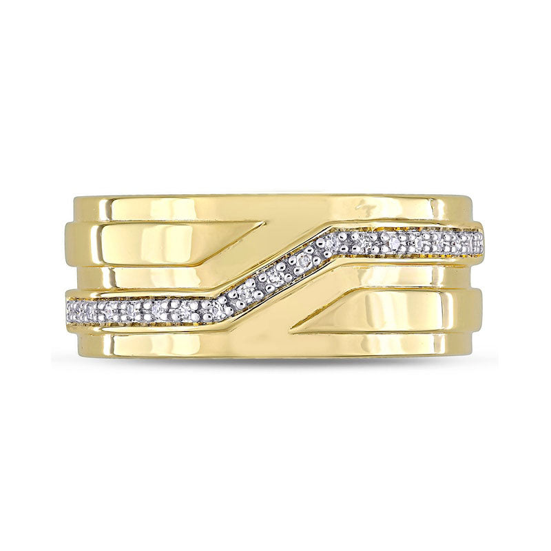Men's 0.10 CT. T.W. Natural Diamond Slant Stepped Edge Band in Sterling Silver with Yellow Rhodium