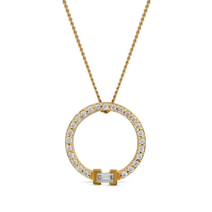 0.2 CT. T.W. Baguette and Round Natural Diamond Circle Pendant in 10K Yellow Gold