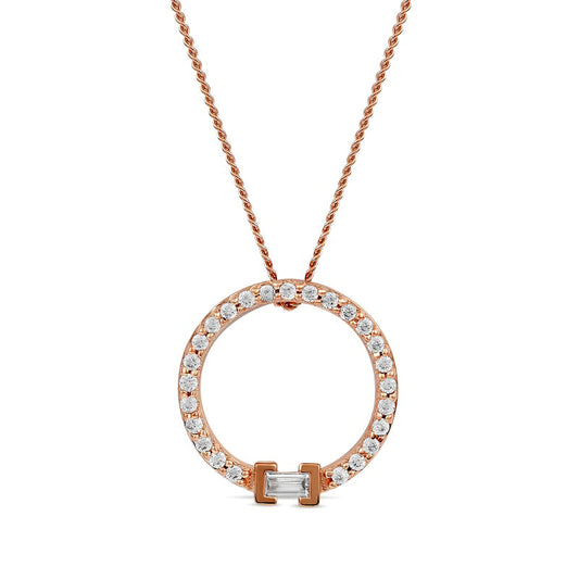 0.2 CT. T.W. Baguette and Round Natural Diamond Circle Pendant in 10K Rose Gold