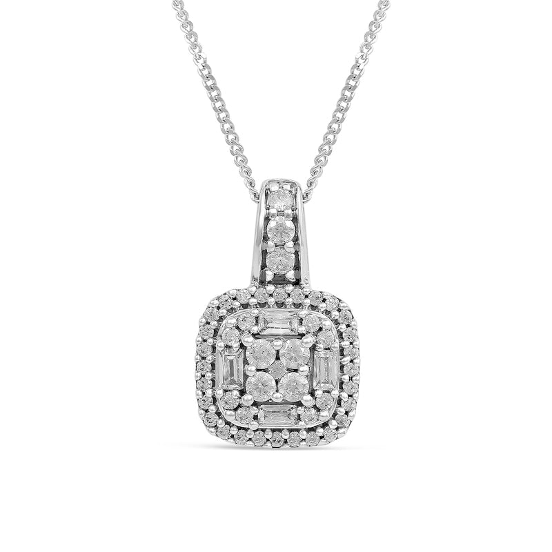 0.5 CT. T.W. Composite Cushion Natural Diamond Frame Pendant in 10K White Gold