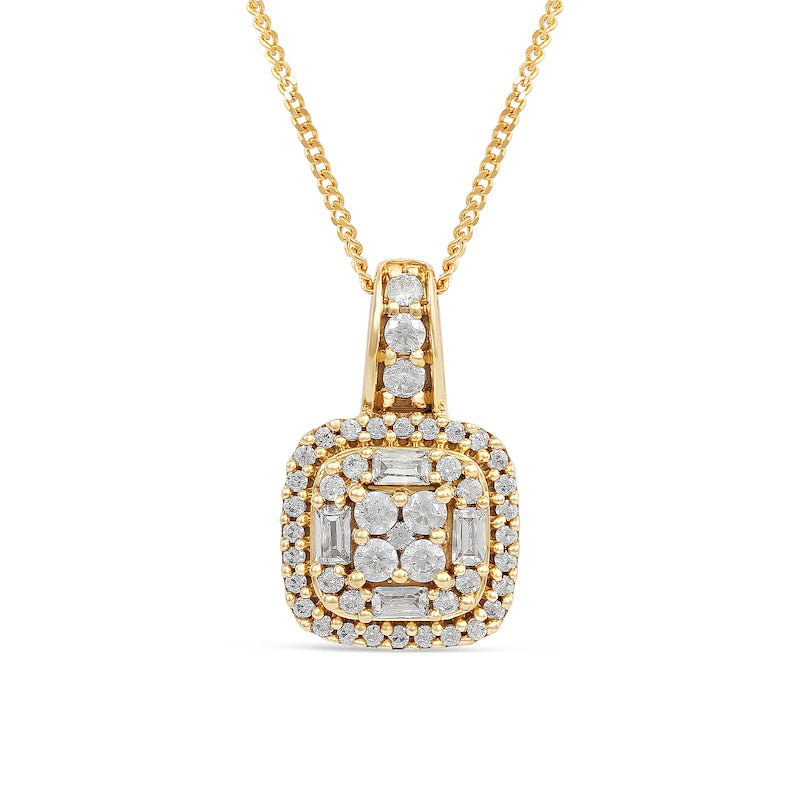 0.5 CT. T.W. Composite Cushion Natural Diamond Frame Pendant in 10K Yellow Gold