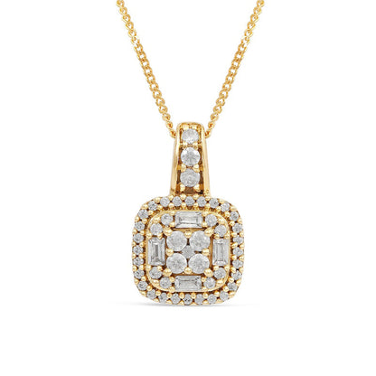 0.5 CT. T.W. Composite Cushion Natural Diamond Frame Pendant in 10K Yellow Gold