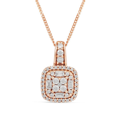 0.5 CT. T.W. Composite Cushion Natural Diamond Frame Pendant in 10K Rose Gold
