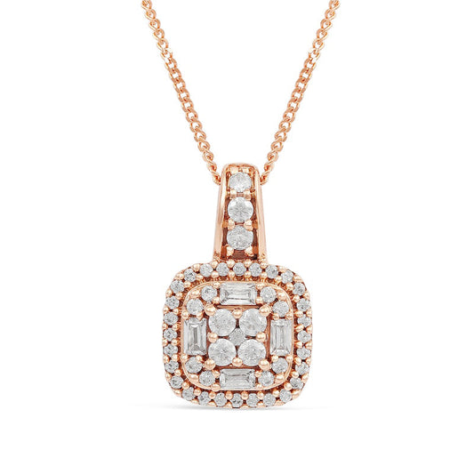 0.5 CT. T.W. Composite Cushion Natural Diamond Frame Pendant in 10K Rose Gold