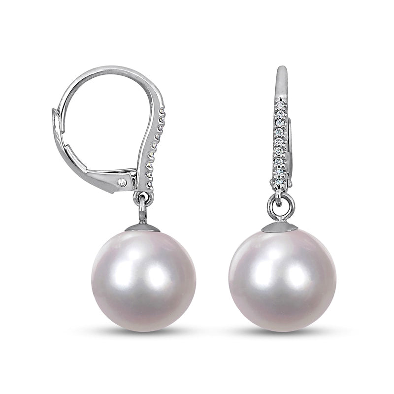 11.0-12.0mm Cultured Freshwater Pearl and 0.05 CT. T.W. Diamond Drop Earrings in Sterling Silver