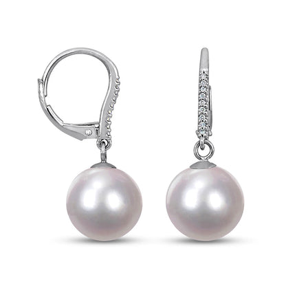 11.0-12.0mm Cultured Freshwater Pearl and 0.05 CT. T.W. Diamond Drop Earrings in Sterling Silver