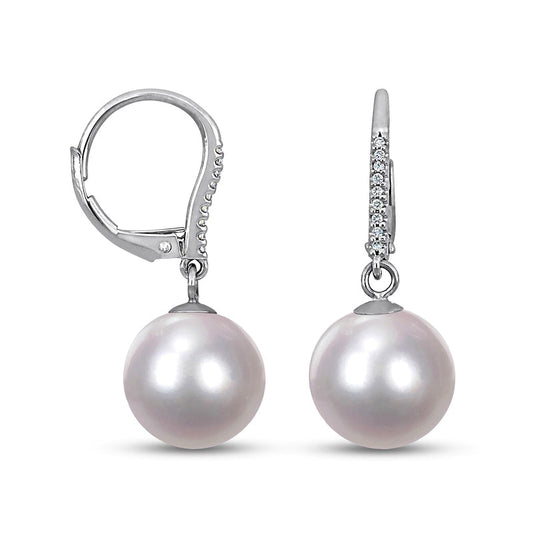 11.0-12.0mm Cultured Freshwater Pearl and 0.05 CT. T.W. Diamond Drop Earrings in Sterling Silver