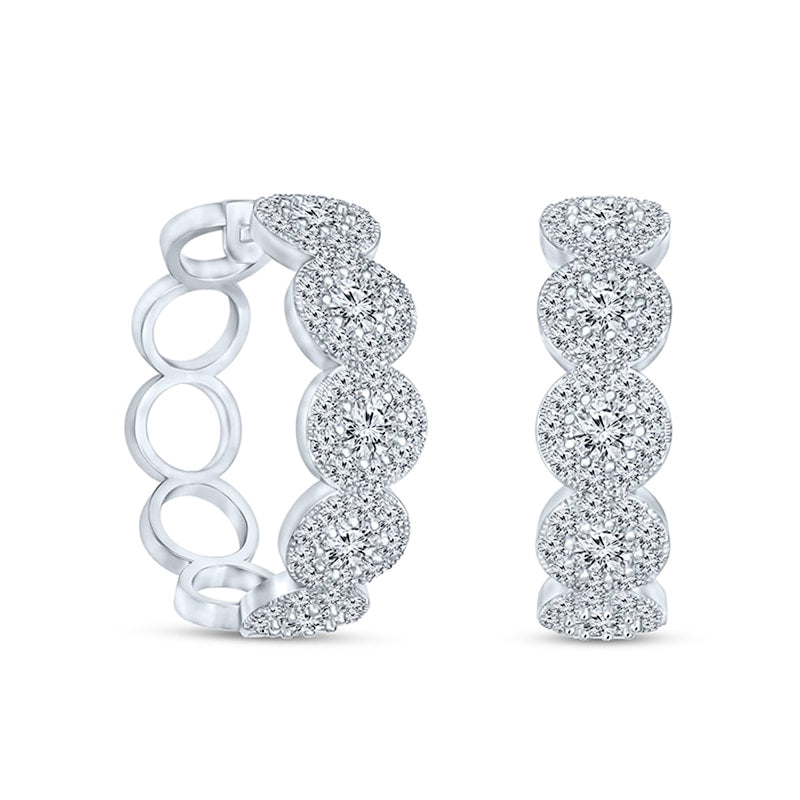 2 CT. T.W. Diamond Frame Five Stone Hoop Earrings in 10K White Gold