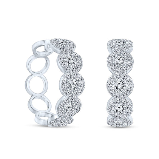 2 CT. T.W. Diamond Frame Five Stone Hoop Earrings in 10K White Gold