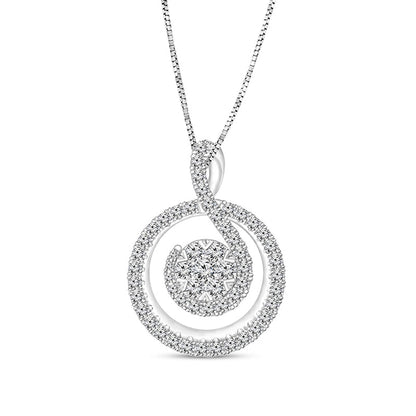0.5 CT. T.W. Composite Natural Diamond Curl in Circle Pendant in 10K White Gold