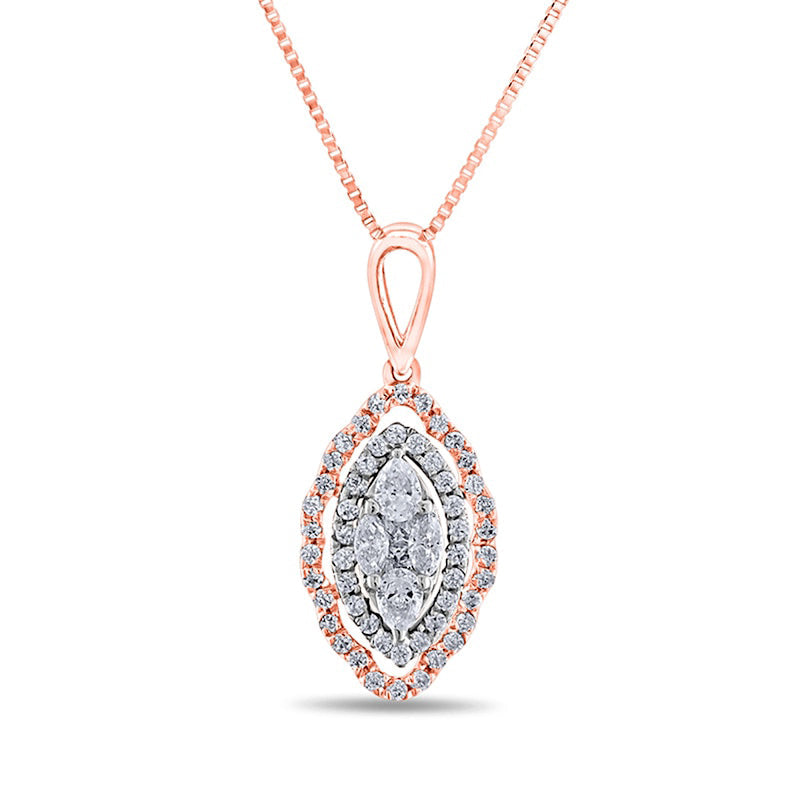 0.33 CT. T.W. Composite Marquise Natural Diamond Double Scallop Frame Pendant in 10K Two-Tone Gold