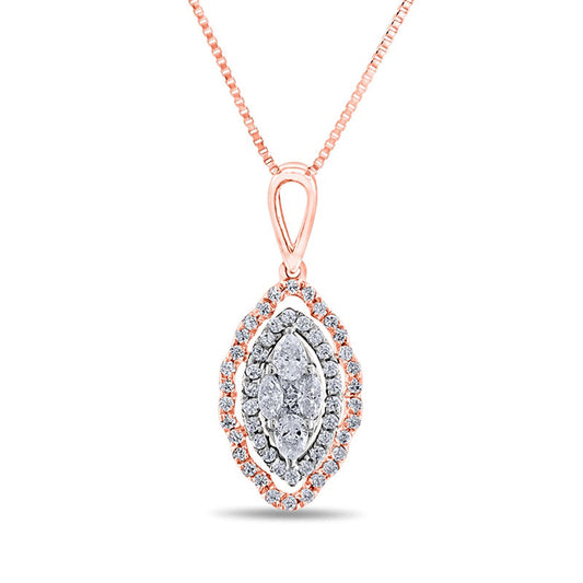 0.33 CT. T.W. Composite Marquise Natural Diamond Double Scallop Frame Pendant in 10K Two-Tone Gold
