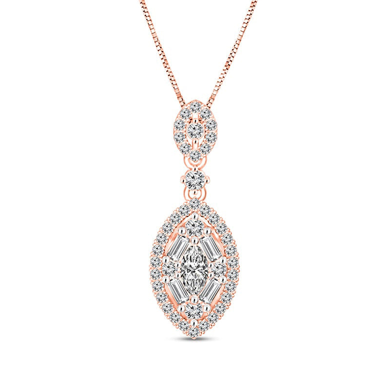 0.5 CT. T.W. Marquise Natural Diamond Double Frame Pendant in 10K Rose Gold