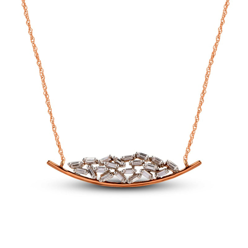 0.25 CT. T.W. Baguette Natural Diamond Scattered Curved Bar Necklace in 10K Rose Gold