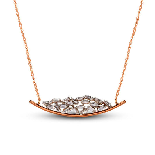 0.25 CT. T.W. Baguette Natural Diamond Scattered Curved Bar Necklace in 10K Rose Gold