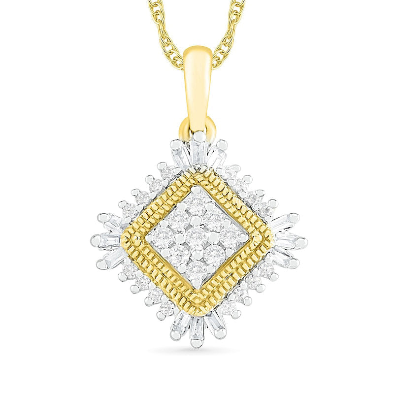 0.25 CT. T.W. Composite Natural Diamond Tilted Frame Pendant in 10K Yellow Gold
