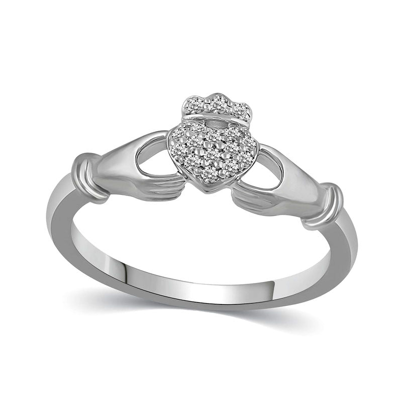 0.10 CT. T.W. Natural Diamond Claddagh Ring in Solid 14K White Gold