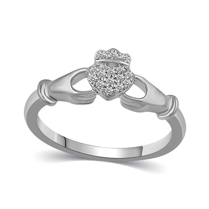 0.10 CT. T.W. Natural Diamond Claddagh Ring in Solid 14K White Gold