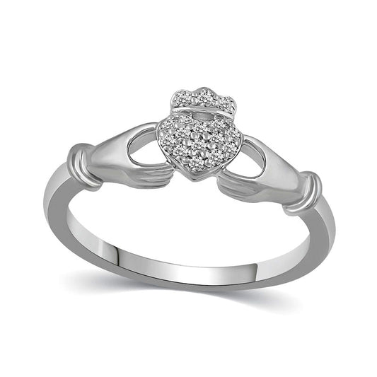 0.10 CT. T.W. Natural Diamond Claddagh Ring in Solid 14K White Gold