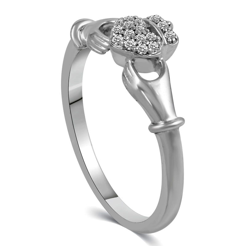 0.10 CT. T.W. Natural Diamond Claddagh Ring in Solid 14K White Gold