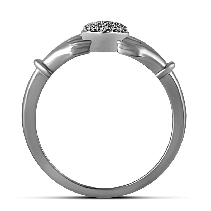 0.10 CT. T.W. Natural Diamond Claddagh Ring in Solid 14K White Gold