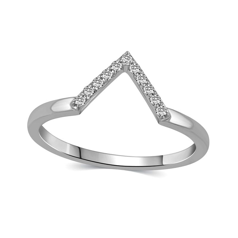0.10 CT. T.W. Natural Diamond V" Chevron Ring in Solid 14K White Gold"