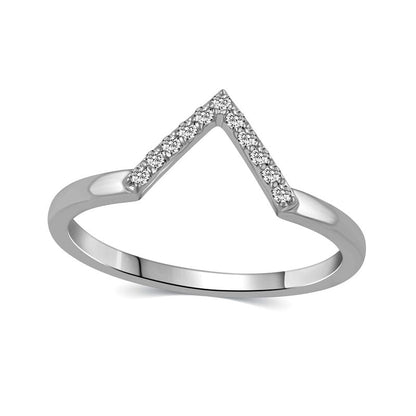 0.10 CT. T.W. Natural Diamond V" Chevron Ring in Solid 14K White Gold"