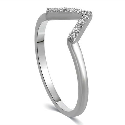 0.10 CT. T.W. Natural Diamond V" Chevron Ring in Solid 14K White Gold"