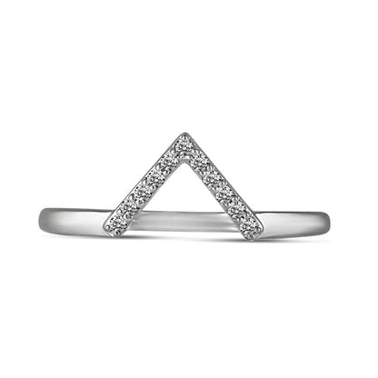 0.10 CT. T.W. Natural Diamond V" Chevron Ring in Solid 14K White Gold"
