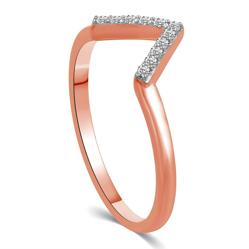 0.10 CT. T.W. Natural Diamond V" Chevron Ring in Solid 14K Rose Gold"