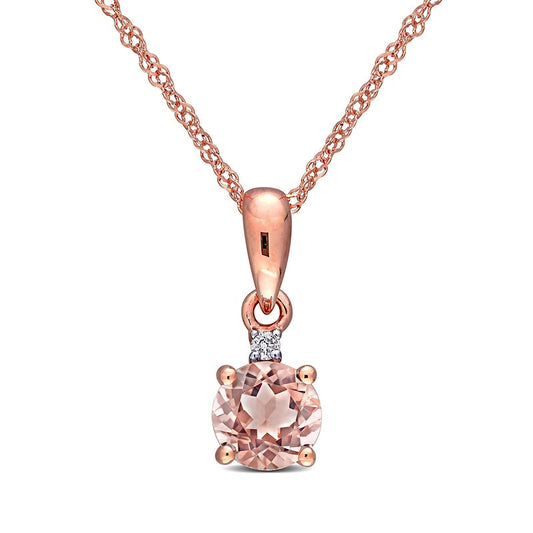 5.0mm Morganite and Natural Diamond Accent Drop Pendant in 10K Rose Gold - 17
