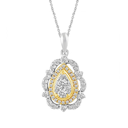 0.5 CT. T.W. Composite Pear Natural Diamond Ornate Frame Pendant in 14K Two-Tone Gold