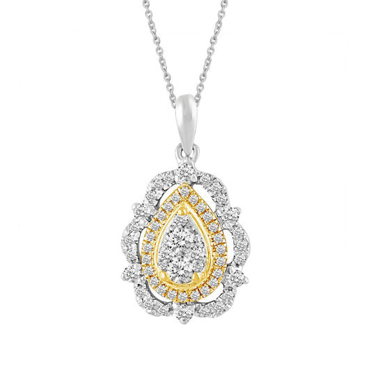 0.5 CT. T.W. Composite Pear Natural Diamond Ornate Frame Pendant in 14K Two-Tone Gold