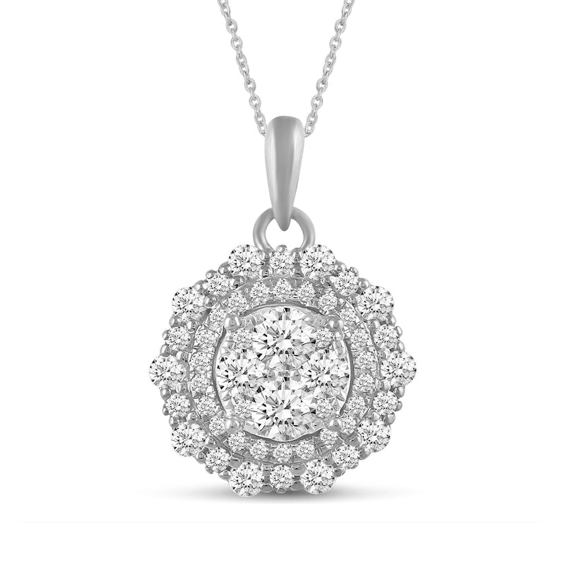 0.75 CT. T.W. Composite Natural Diamond Sun Frame Pendant in 14K White Gold