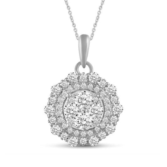 0.75 CT. T.W. Composite Natural Diamond Sun Frame Pendant in 14K White Gold