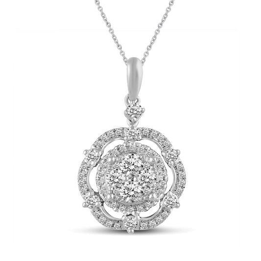0.5 CT. T.W. Composite Natural Diamond Scallop Frame Pendant in 14K White Gold
