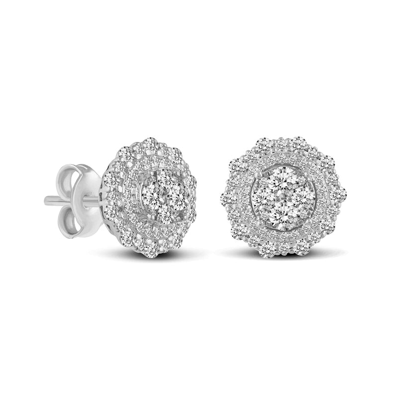 1 CT. T.W. Composite Diamond Sun Frame Stud Earrings in 14K White Gold