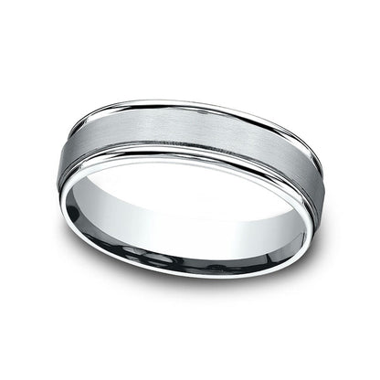 Men's 6.0mm Satin Finish Stepped Edge Comfort-Fit Wedding Band in Solid 10K White Gold