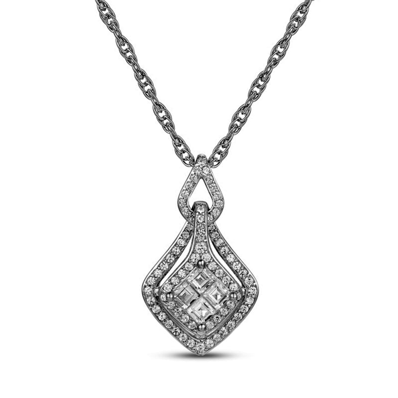 0.5 CT. T.W. Princess-Cut Quad Natural Diamond Doorknocker Frame Pendant in 10K White Gold