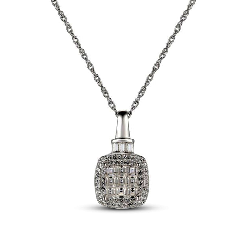 0.63 CT. T.W. Princess-Cut Composite Natural Diamond Cushion Frame Collar Pendant in 10K White Gold