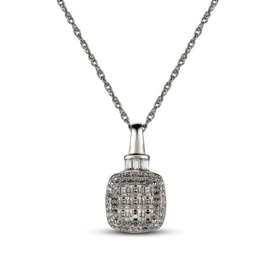0.63 CT. T.W. Princess-Cut Composite Natural Diamond Cushion Frame Collar Pendant in 10K White Gold