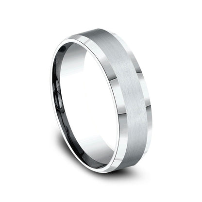 Men's 6.0mm Satin Finish Beveled Edge Comfort-Fit Wedding Band in Solid 10K White Gold