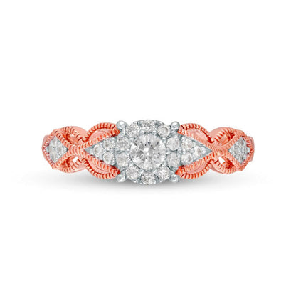 0.33 CT. T.W. Natural Diamond Butterfly-Sides Antique Vintage-Style Engagement Ring in Solid 10K Rose Gold