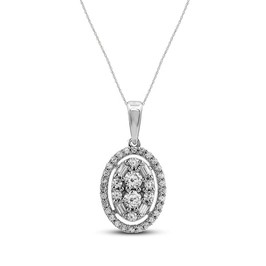 0.5 CT. T.W. Composite Oval Natural Diamond Frame Pendant in 10K White Gold