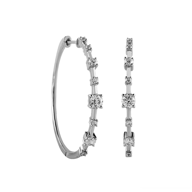 0.75 CT. T.W. Diamond Station Hoop Earrings in 10K White Gold