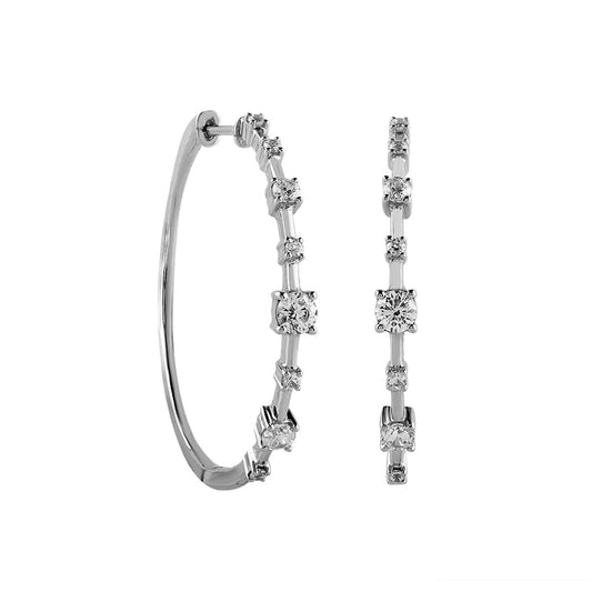 0.75 CT. T.W. Diamond Station Hoop Earrings in 10K White Gold